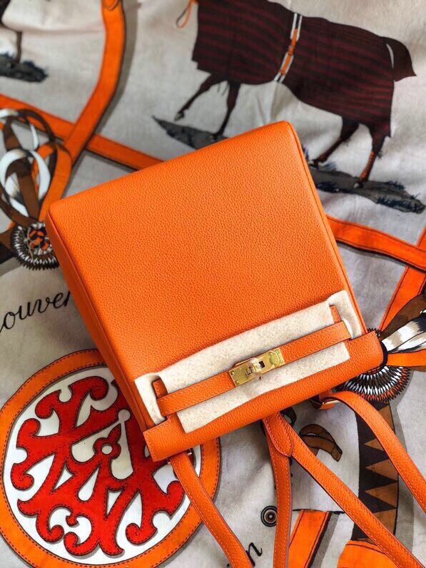 Hermes Kelly Ado Backpack In Orange Clemence Leather